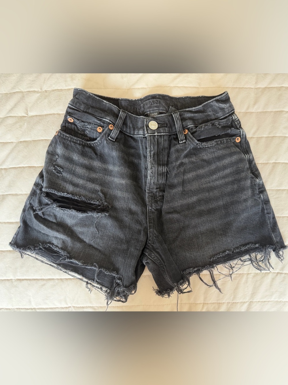American Eagle Outfitters Charcoal Black Distressed Denim Shorts